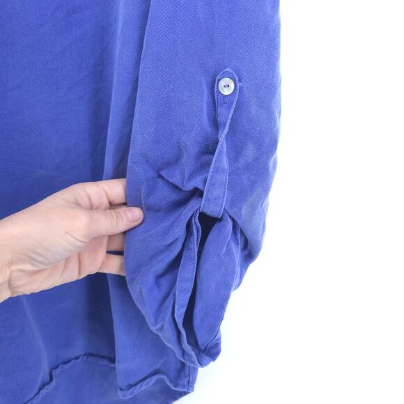 Soft Surroundings 27747 V-Neck Tencil Periwinkle Blouse Roll-tab Sleeve Pocket M - Picture 5 of 10